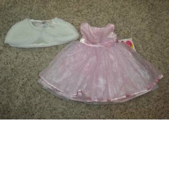 *Holiday Dress & Shrug sz 3T Pink White Sparkle Formal Capelet 2 Pc Set Girls - Picture 2 of 7